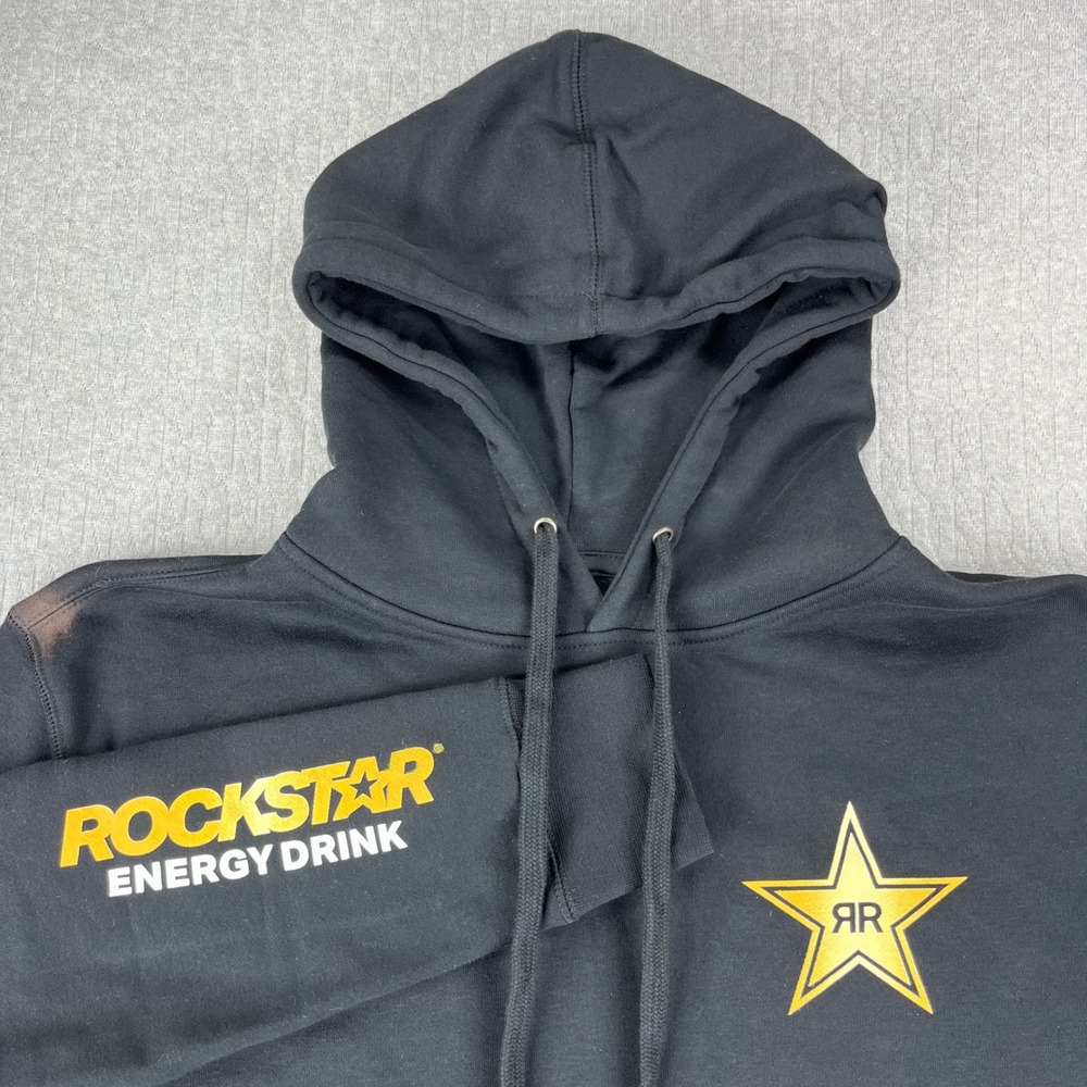 Rockstar Energy Drink Racing Hoodie‎ Mens Medium Black Graphic Pullover